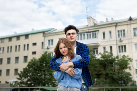 Couple embracing, happy to get back together.の写真素材