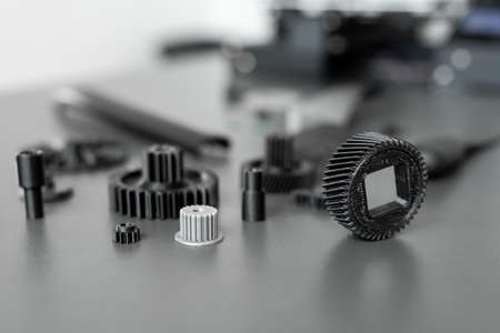3d printed objects on the table in the laboratory.