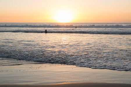 Sandy beach of the Indian Ocean at sunsetの写真素材