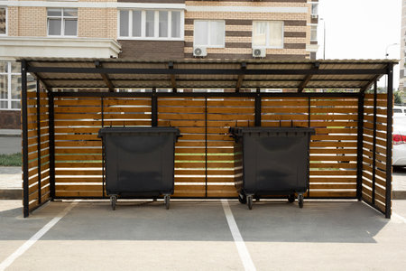 Dumpsters on wheels for garbage collection. Disposal of household and industrial waste.の写真素材
