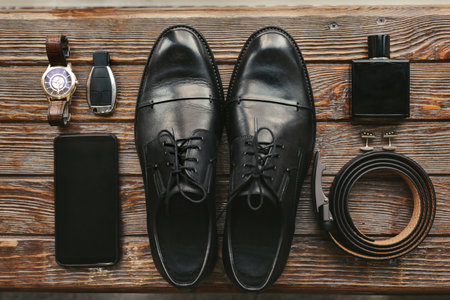 Elegant accessories of the groom on the wedding day.の写真素材