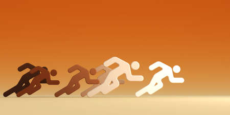 3d rendering the running people with the evident leaderの写真素材