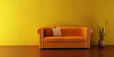 3d interior with modern couch and plant