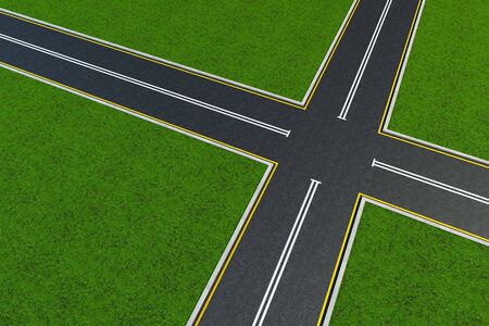 top view on a void crossroad の写真素材