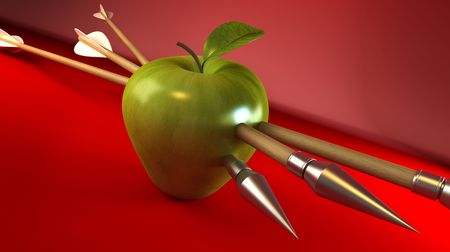 3d scene with pierced apple by arrowsの写真素材