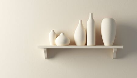 ceramics vases on the shelf 3d renderの写真素材