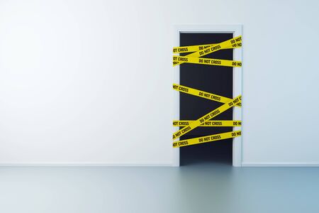 police line on the doorway, 3d renderingの写真素材