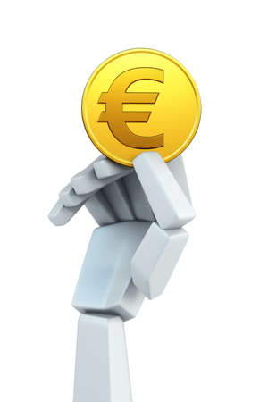 hand hold euro coin, isolated 3d renderingの写真素材