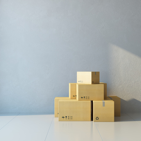 moving boxes at a new office, 3d rendering