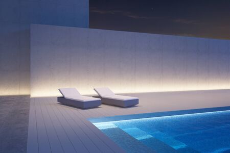 A luxury modern backyard with a swimming pool, 3d rendering