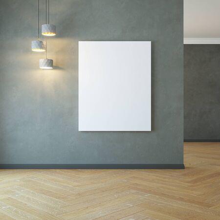 empty room with light and blank pictures, 3d renderingの写真素材