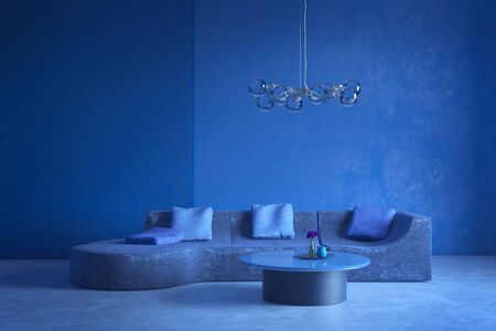 stylish design interior in blue tones, 3d renderingの写真素材