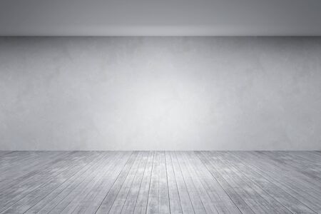 empty room with white wall and wooden floor, 3d renderingの写真素材
