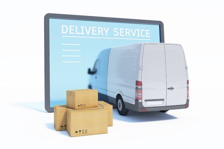delivery service at online store, 3d illustrationの写真素材