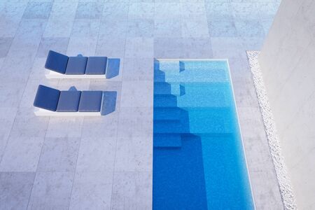 luxury modern backyard with a swimming pool, 3d renderingの写真素材