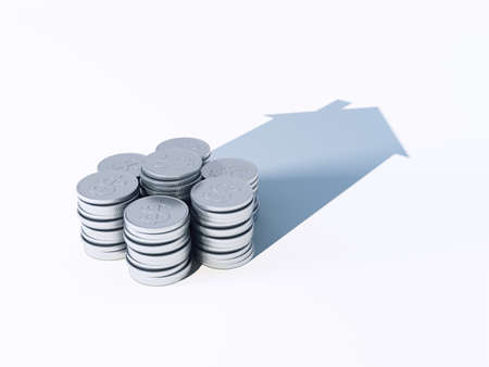 growing stack of coins for finance and banking concept, 3d renderingの写真素材