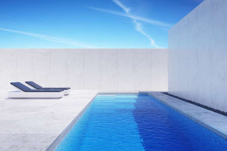 luxury modern backyard with a swimming pool, 3d renderingの写真素材