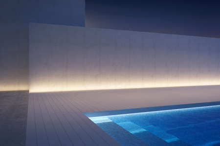 A luxury modern backyard at night, 3d renderingの写真素材