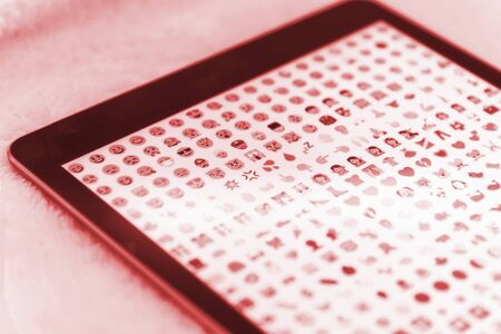 Using all emojis too much close up red colorの写真素材