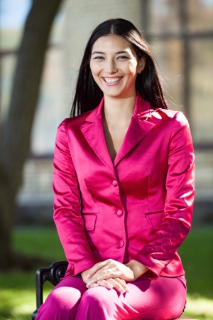 Portrait of a happy young woman outdoorsの写真素材