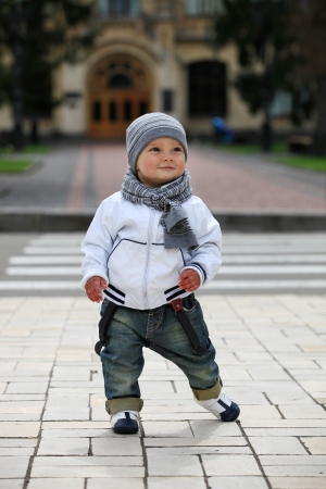 Cute little boy outdoorsの写真素材