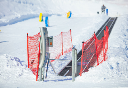Empty travelator in children's area on skiing resortの写真素材
