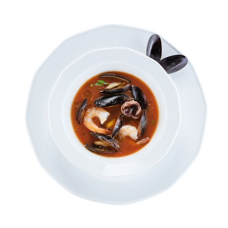 Seafood soup, view from above. With clipping path.の写真素材