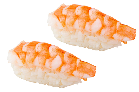Sushi shrimp isolated on whiteの写真素材