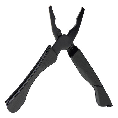 Steel multitool isolated on white background