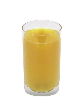 Glass of orange juice on whiteの写真素材