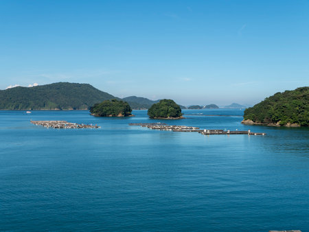 Scenery of Toba Port with blue sky and seaの写真素材