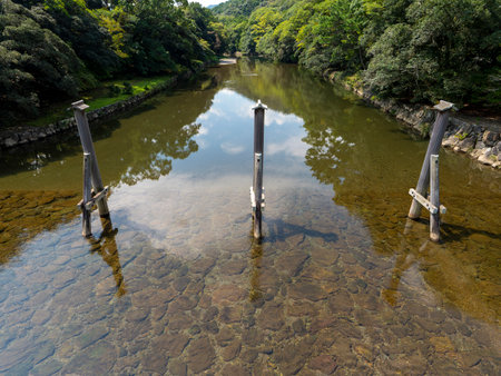 The Isuzu River with clear water flowingの写真素材