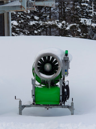 Snowmaking machine installed at the ski resortの写真素材