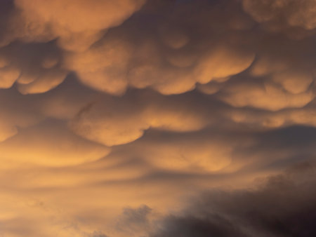Breast clouds in the sunset skyの写真素材
