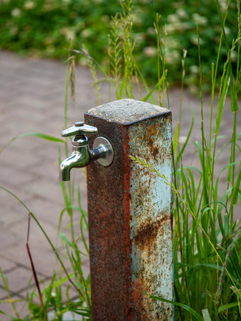 Rusted water supply in the parkの写真素材