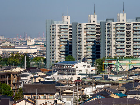Osaka's urban area densely populated with housesの写真素材