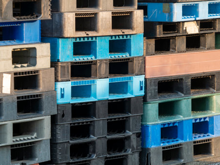 heaped logistics palletsの写真素材