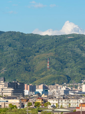 Osaka's cityscape and mountain sceneryの写真素材