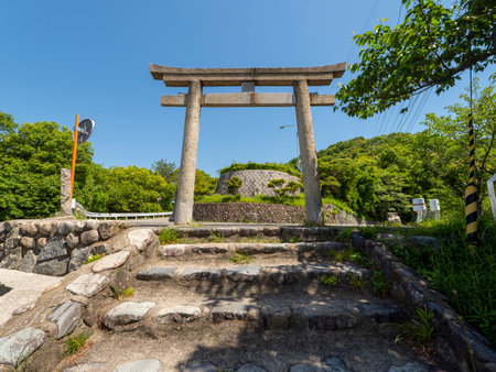 A torii gate built on the observation deck of the Mt. May Drivewayの写真素材