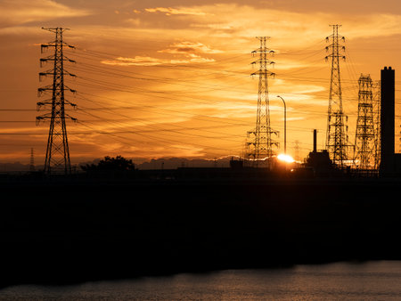 Orange glowing sunset viewの写真素材