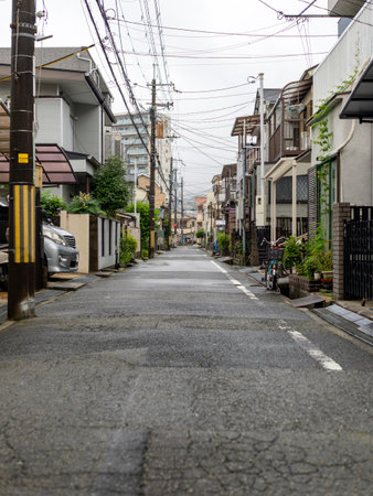 Residential area on a rainy dayの写真素材
