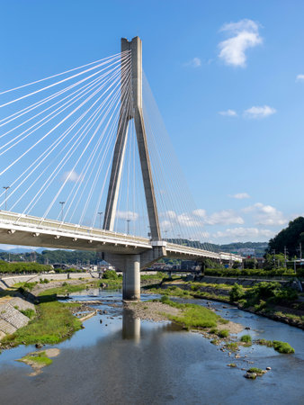 The Shin-Inagawa Bridge stands over the Inagawa River, which flows along the prefectural border.の写真素材