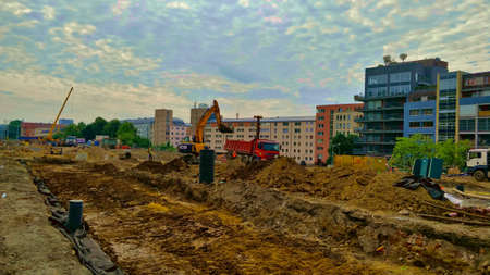 Prague, Czech Republic - June 5, 2021: Construction side of new Vysocany train station seeing from the platform.のeditorial素材