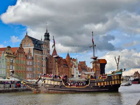 GDANSK, POLAND - AUGUST 26, 2021: Old style tourist ship used for off shore trips in Gdansk.のeditorial素材