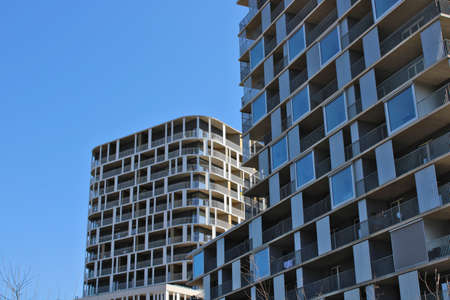 Prague, Czech Republic - March 19, 2022: Newly build modern style high-rise apartment buildings in Prague's district called Modrany.のeditorial素材