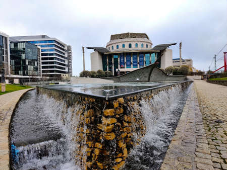 Budapest, Hungary - April 9, 2022: Hungarian national theater with fountain in the shape of ship.のeditorial素材