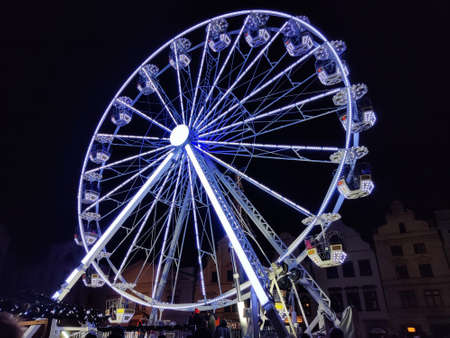 Pilsen, Czech Republic - December 19, 2021: Ferris wheel in the night sky.のeditorial素材