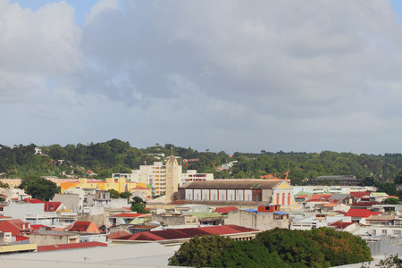City roofs and Cathedral. Pointe-a-Pitre, Guadeloupeの写真素材