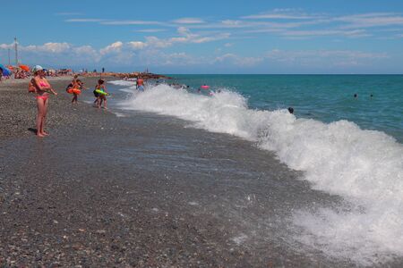 On sand-and-shingle beach. Savona, Italyのeditorial素材