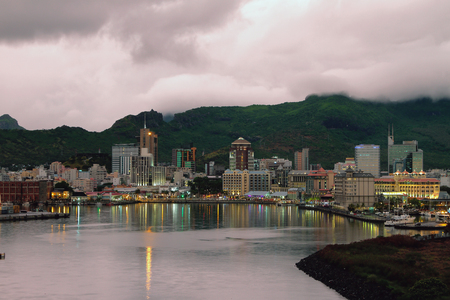 Evening city on coast. Port Louis, Mauritiusのeditorial素材